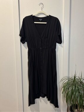Torrid Black High Low Dress 0 Button Front V Neck Pockets